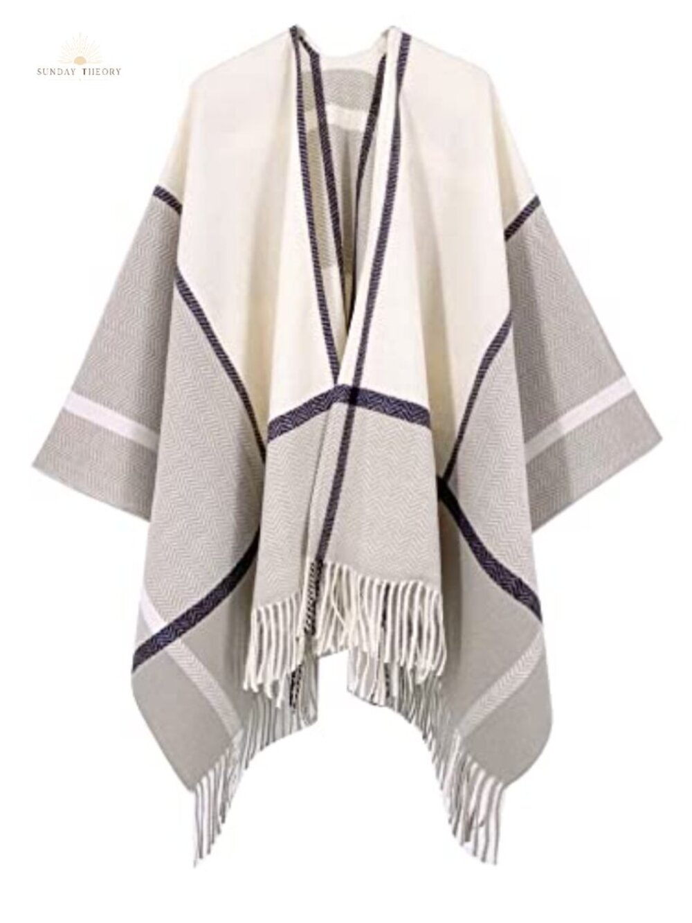Plaid Poncho Shawl Wrap Open Front Kimono Sleeve Polyester Viscose Fall Winter